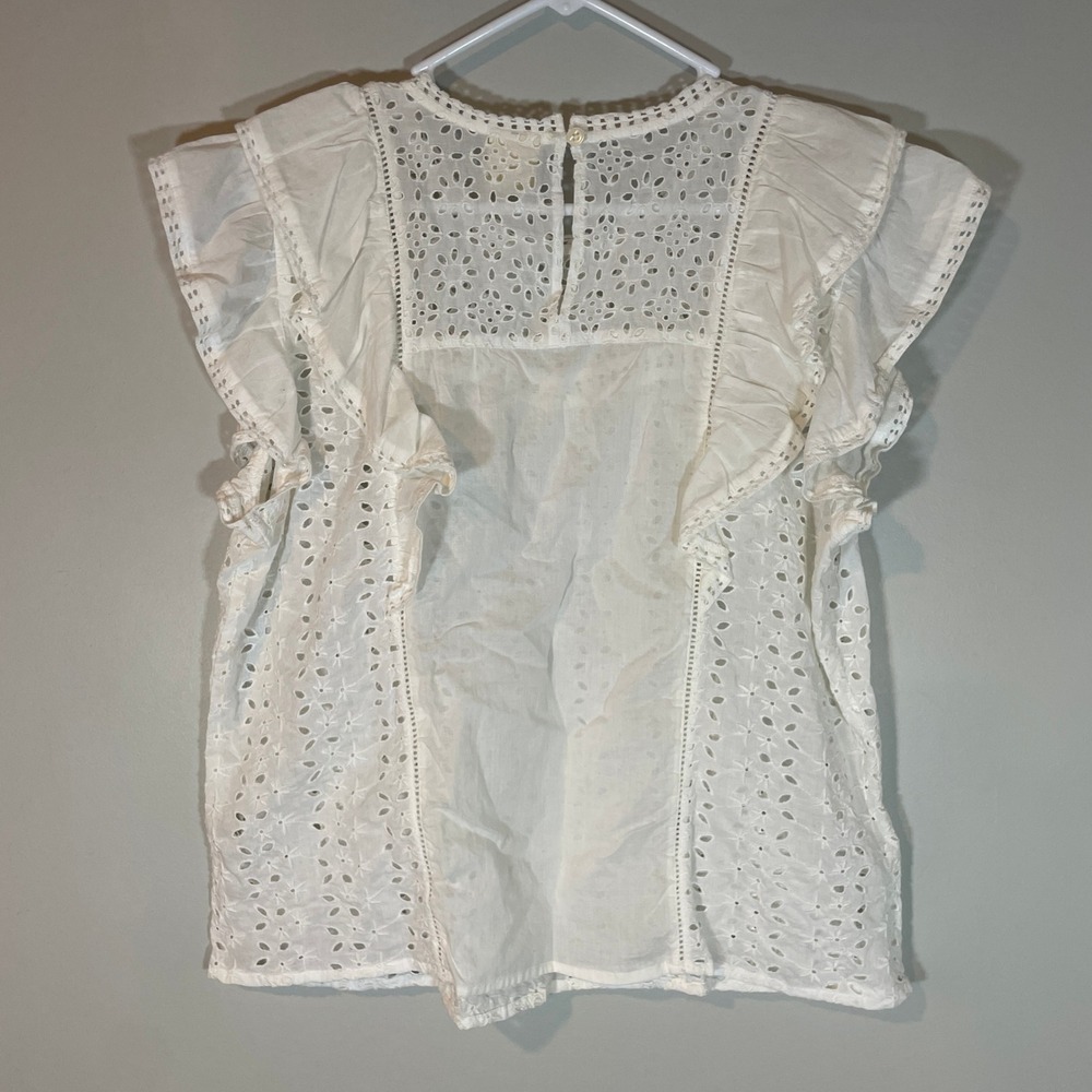 Good Hart Matilda Jane White Eyelet Ruffle Flutter Slv Cotton Blouse Top L Boho - Picture 5 of 5